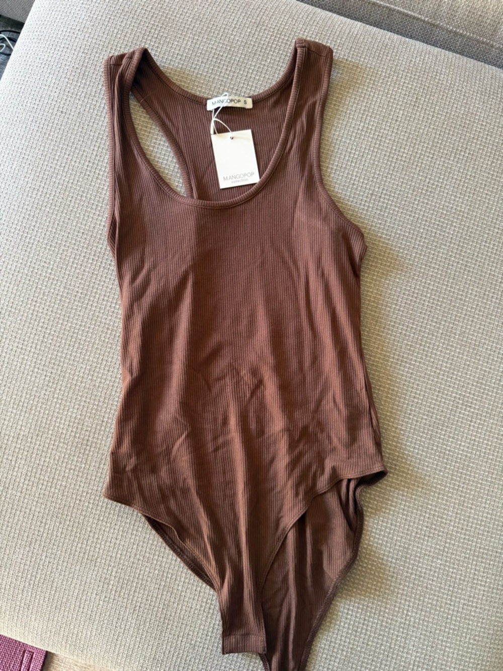 Brand New Mango Ribbed Brown Tank Bodysuit